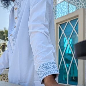 Alternative view of White Color China Micro Stige Panjabi-[WCP-T]