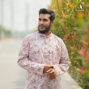 Pink White Printed Cotton Panjabi-[PWC-A]