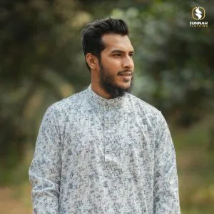 Blue & White Printed Cotton Panjabi-[BWC-L]