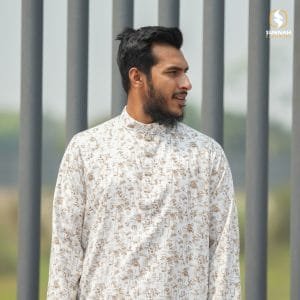 Brown & White Printed Cotton Panjabi-[BRWC-L]