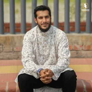 Alternative view of Brown & White Printed Cotton Panjabi-[BRWC-L]