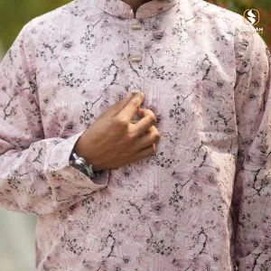 Alternative view of Pink White Printed Cotton Panjabi-[PWC-A]