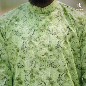 Alternative view of Lemon & White Printed Cotton Panjabi-[LWC-A]